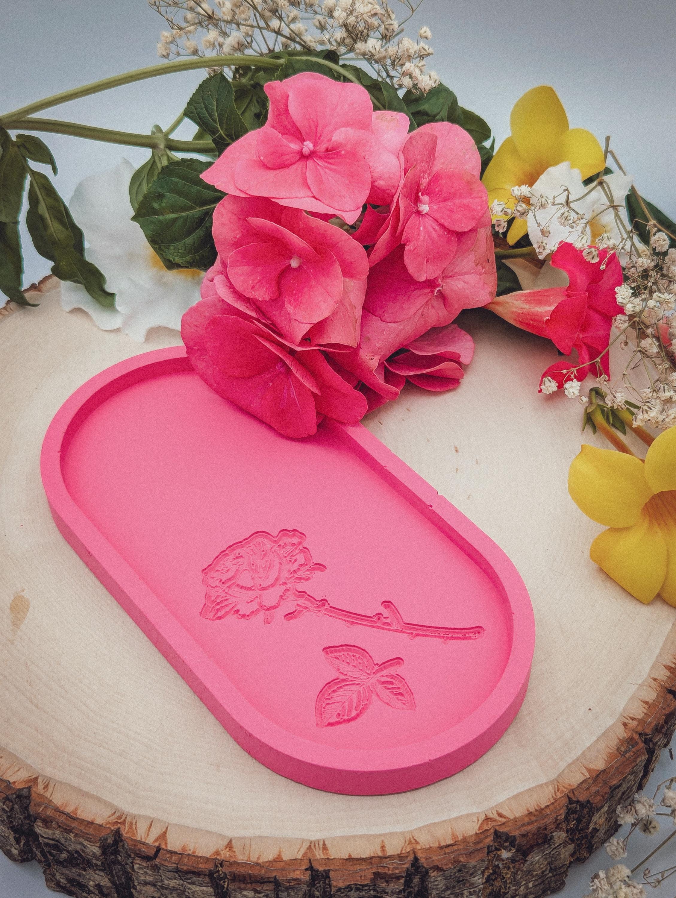 Hand-Painted Pink Rose Trinket Tray | Jesmonite Jewelry Dish