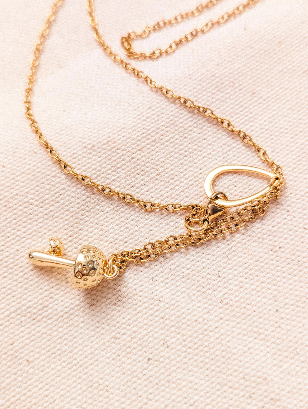 Mushroom & Teardrop 24k Gold Plated Necklace