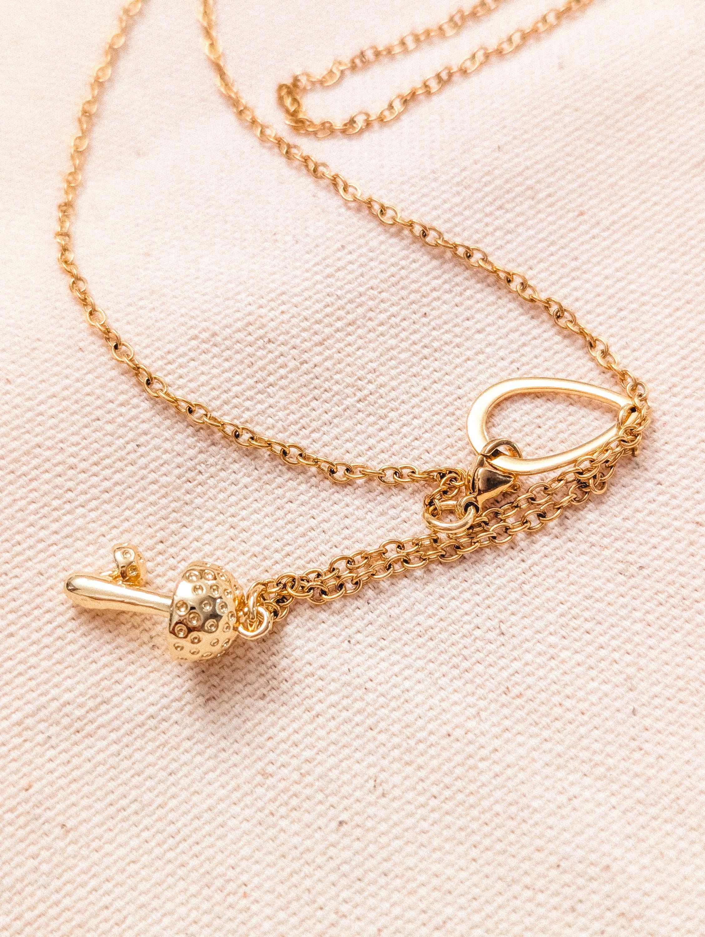 Mushroom & Teardrop 24k Gold Plated Necklace