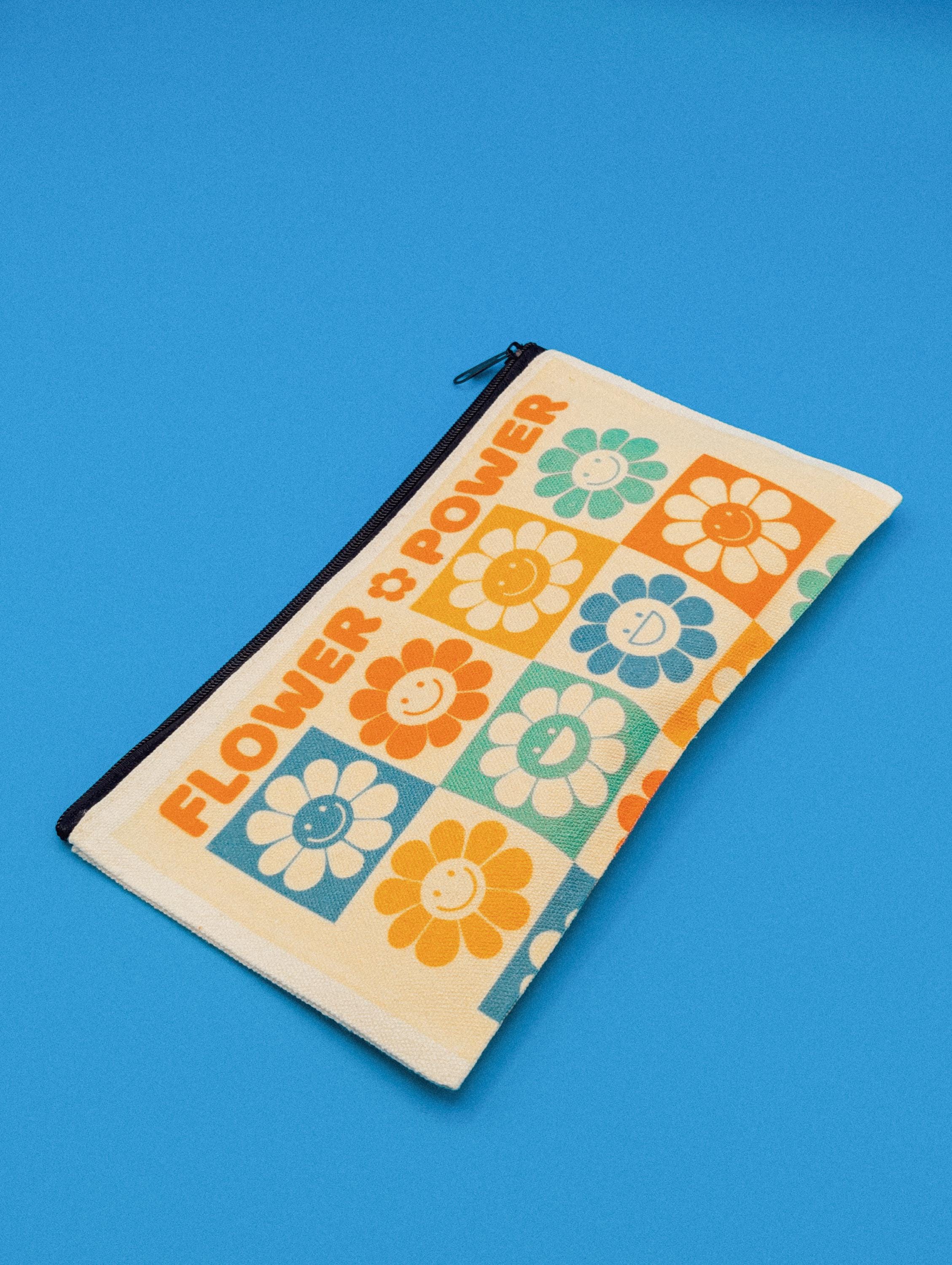 Flower Power Canvas Zipper Pouch | Retro Floral Makeup Bag