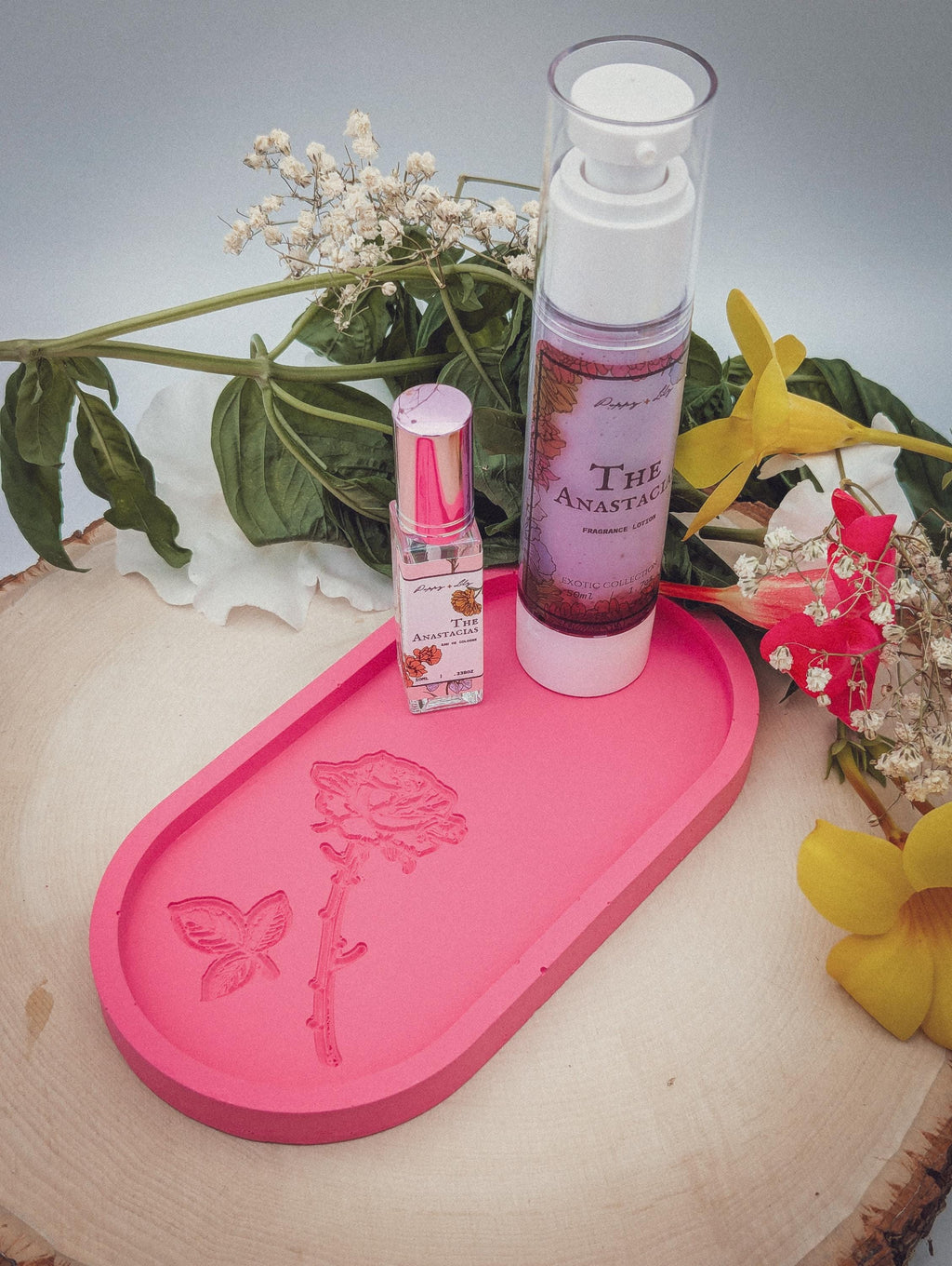 Hand-Painted Pink Rose Trinket Tray | Jesmonite Jewelry Dish
