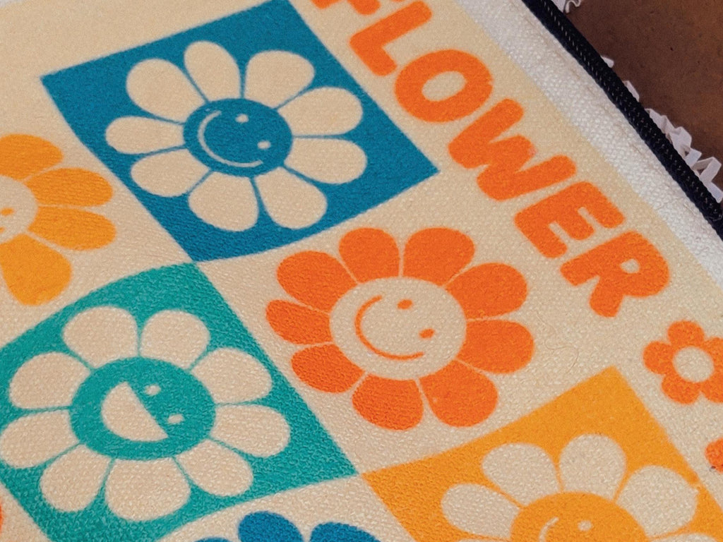 Flower Power Canvas Zipper Pouch | Retro Floral Makeup Bag