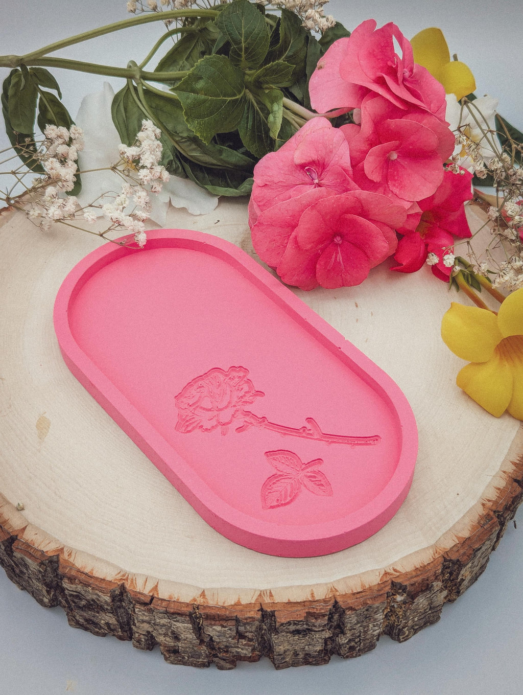 Hand-Painted Pink Rose Trinket Tray | Jesmonite Jewelry Dish