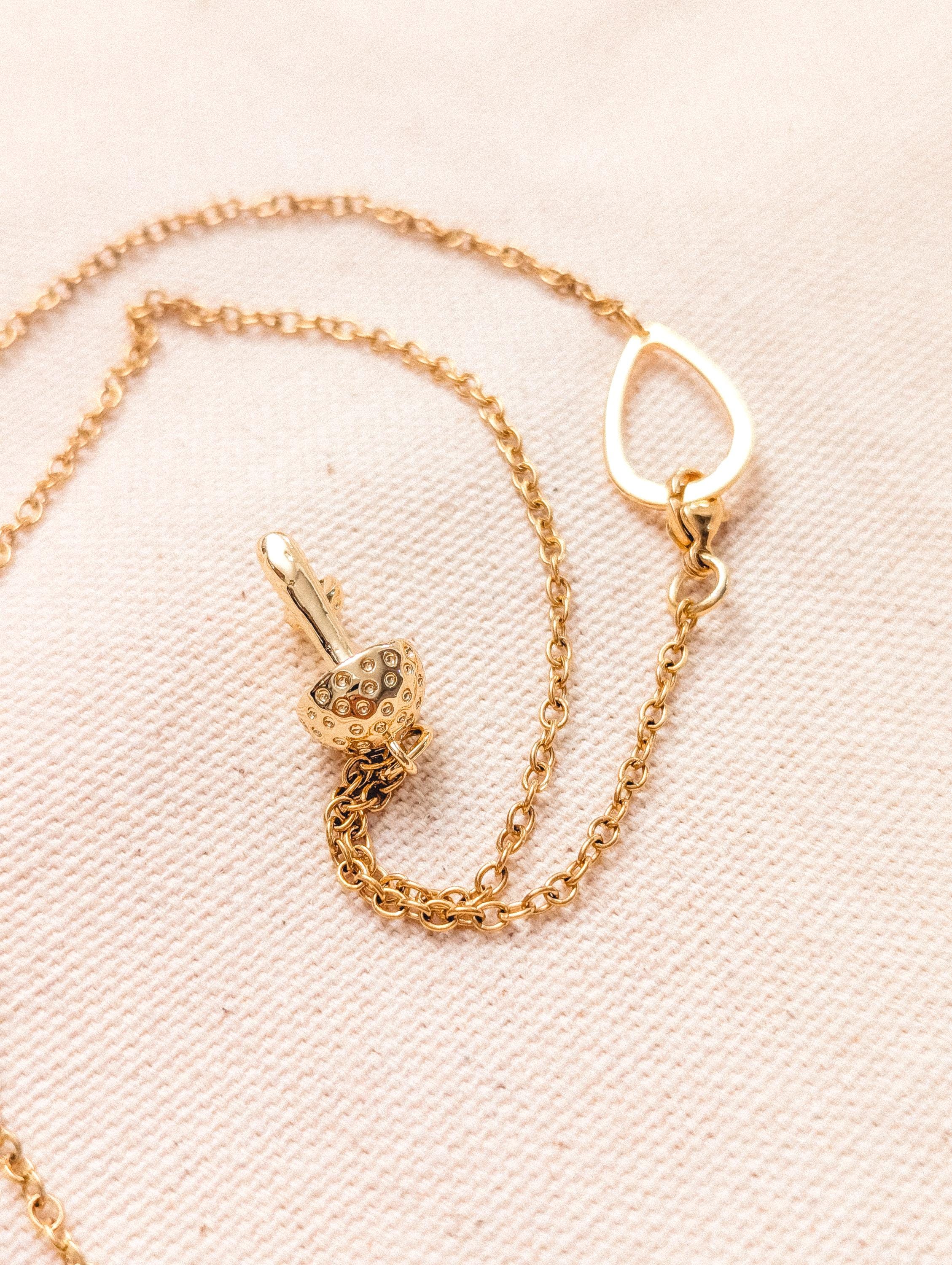 Mushroom & Teardrop 24k Gold Plated Necklace