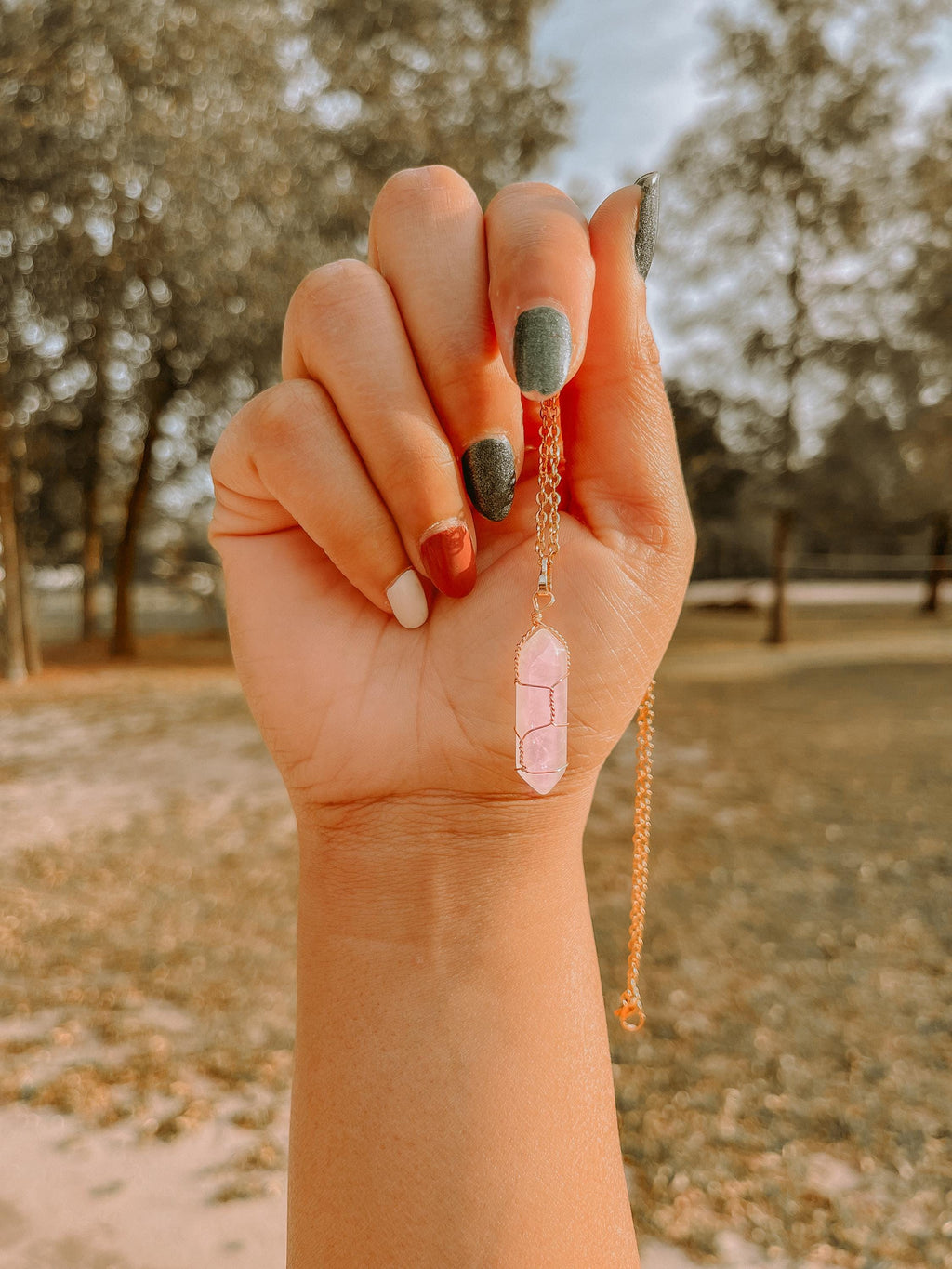 Pink Rose Quartz Bullet Necklace | 14k Gold 24in Chain
