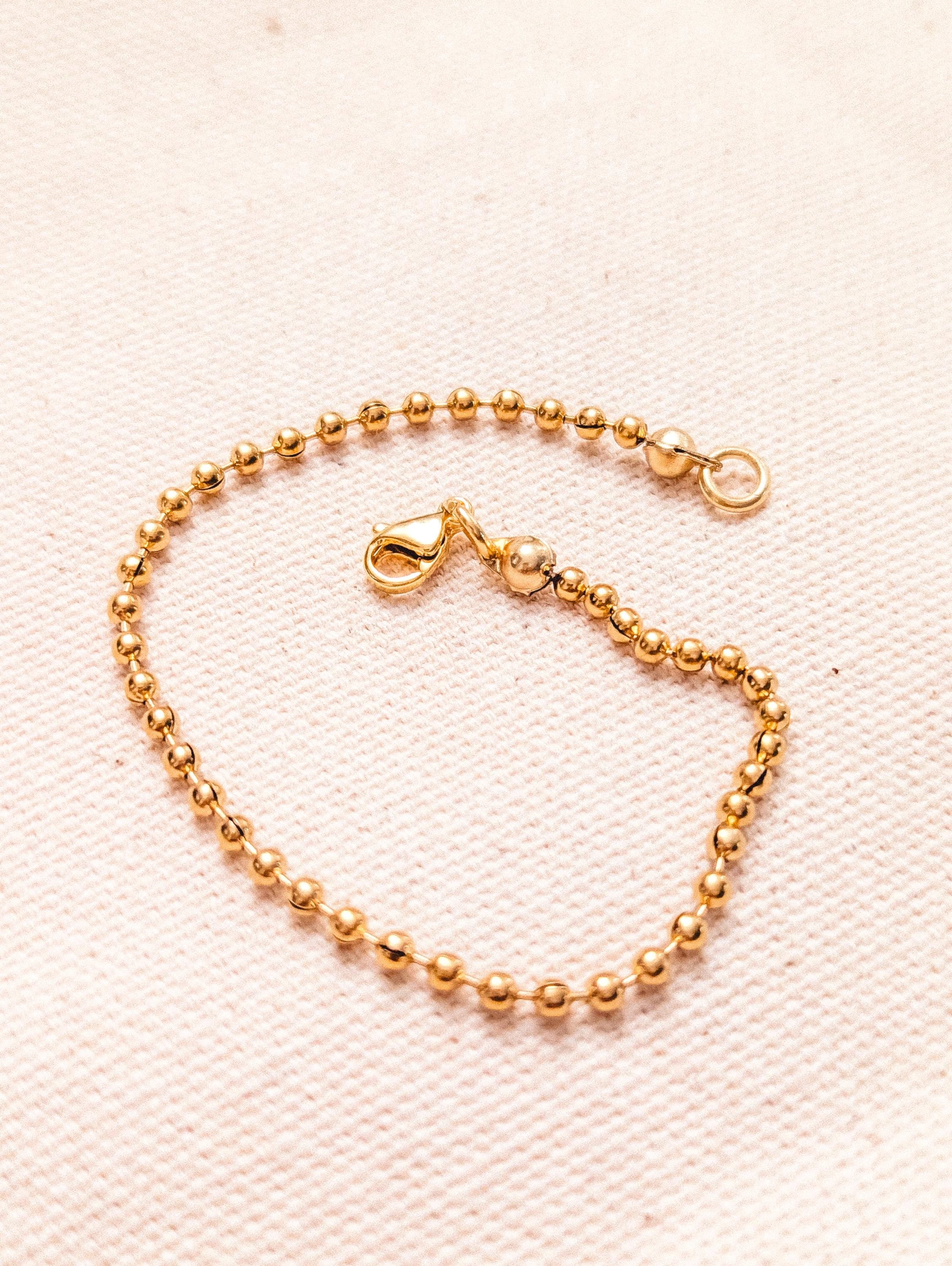 24k Gold Plated Ball Bead Bracelet | Dainty Gold Sphere Chain