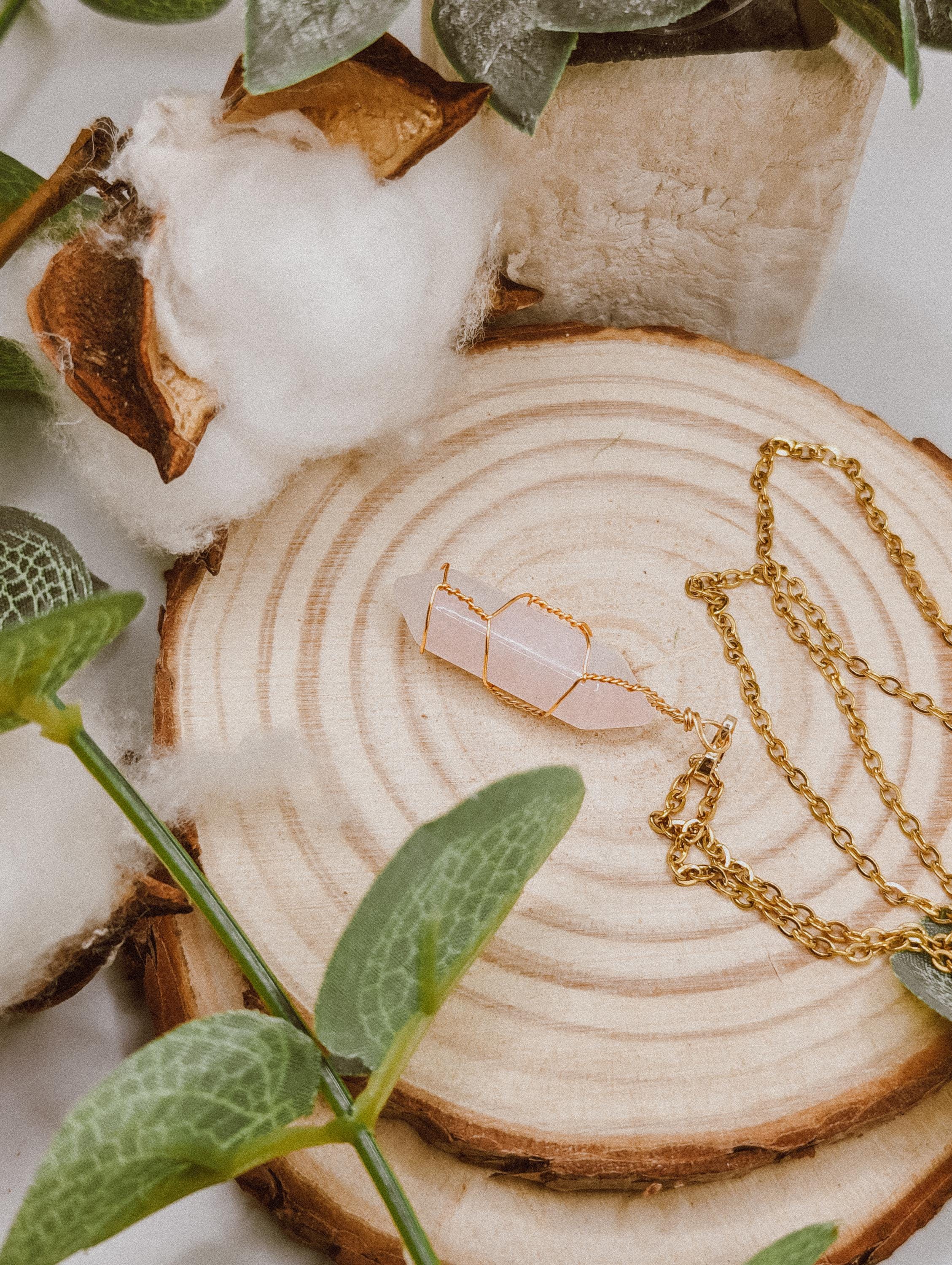 Pink Rose Quartz Bullet Necklace | 14k Gold 24in Chain