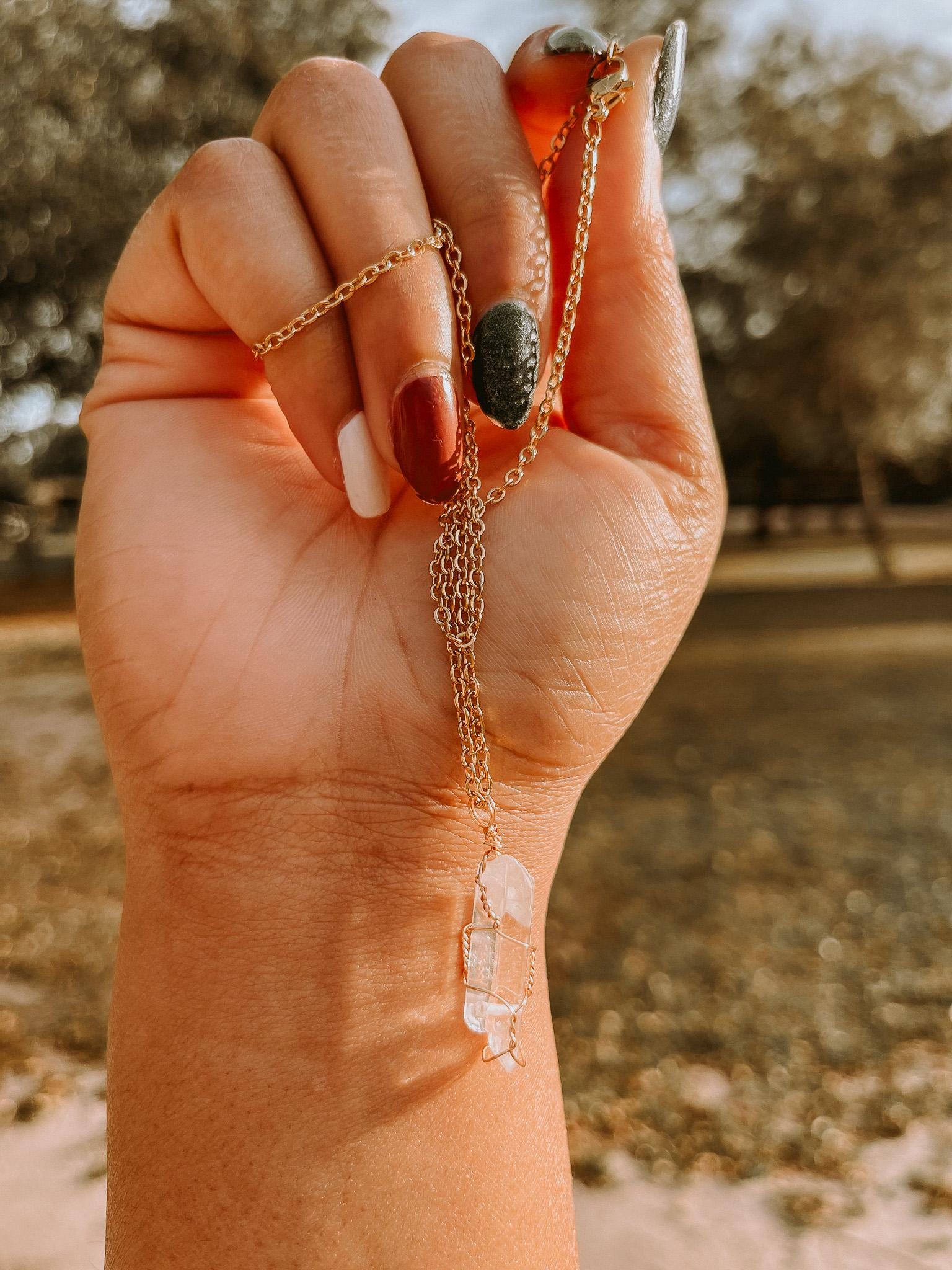 Clear Quartz Fragment Necklace | 14k Gold Plated 18" Chain