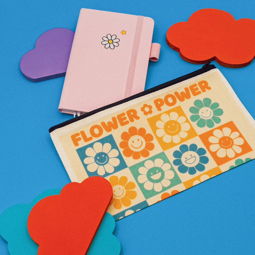 Flower Power Canvas Zipper Pouch | Retro Floral Makeup Bag