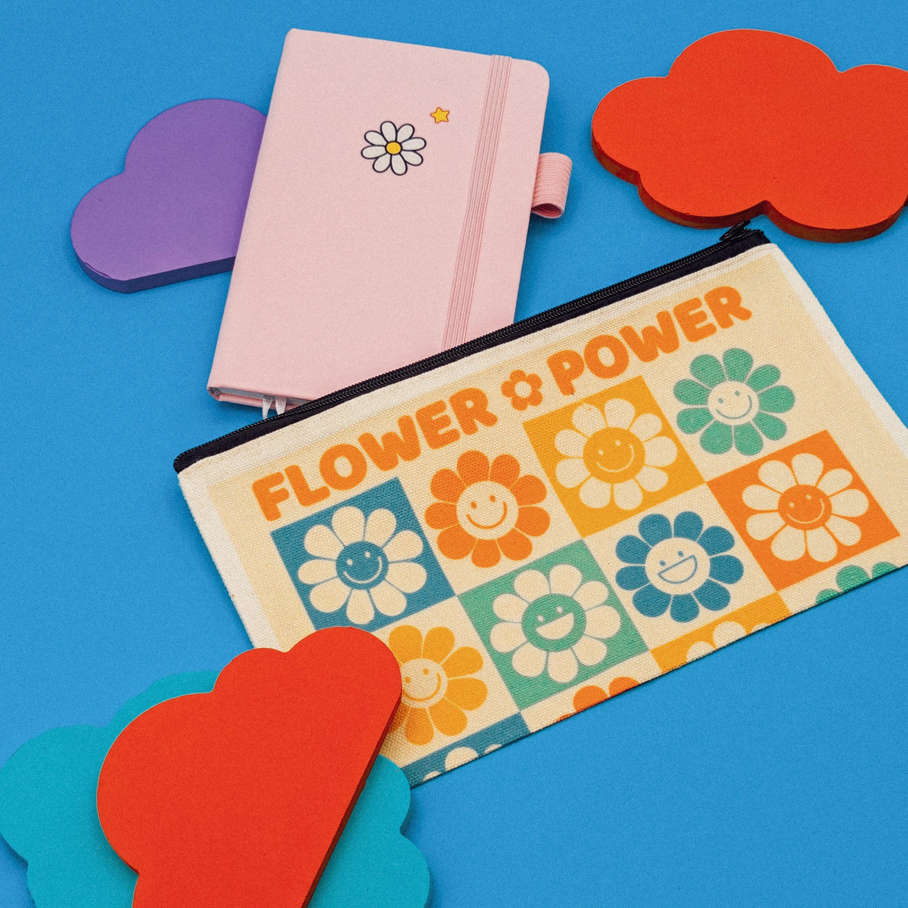 Flower Power Canvas Zipper Pouch | Retro Floral Makeup Bag