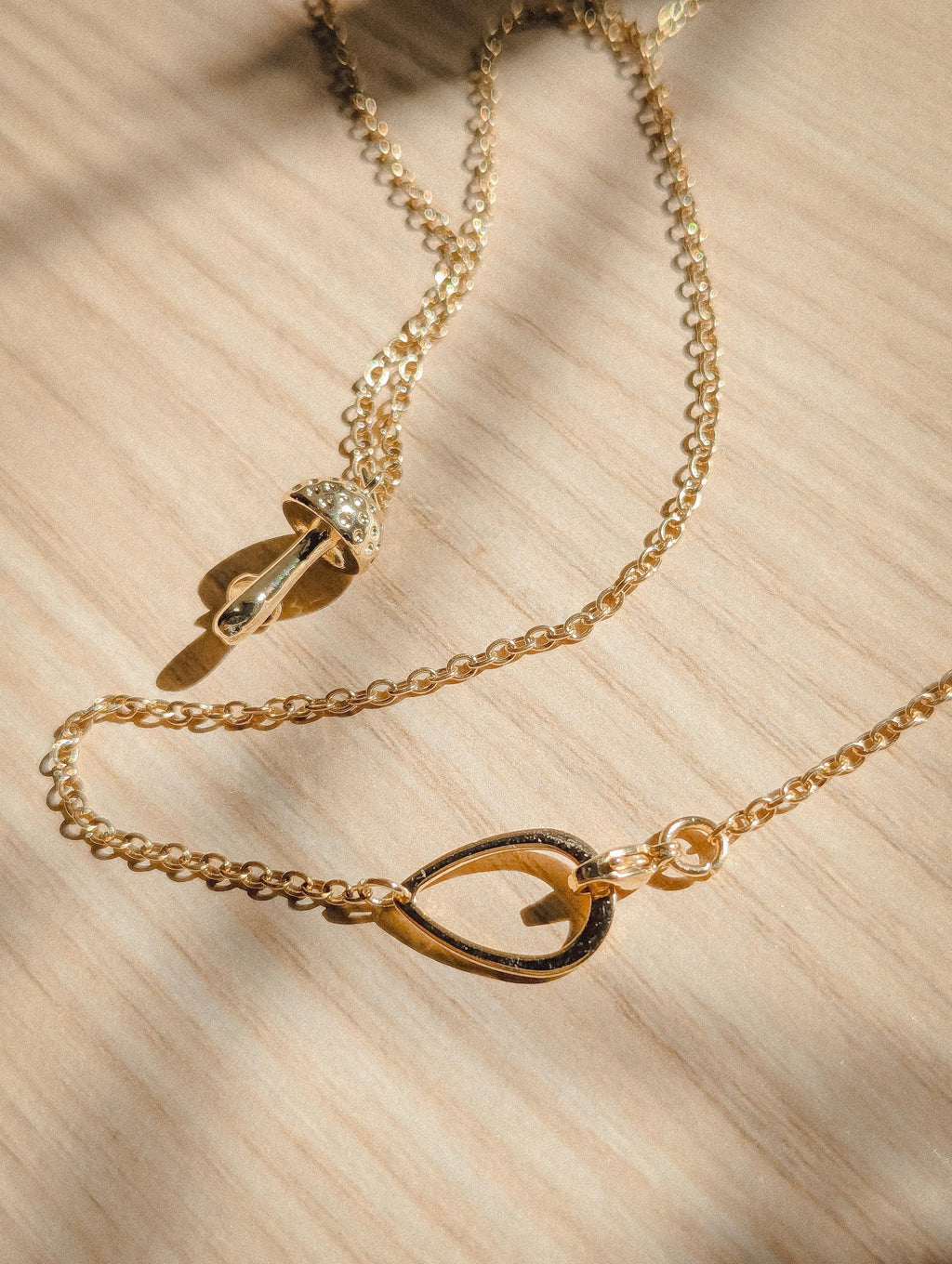Mushroom & Teardrop 24k Gold Plated Necklace