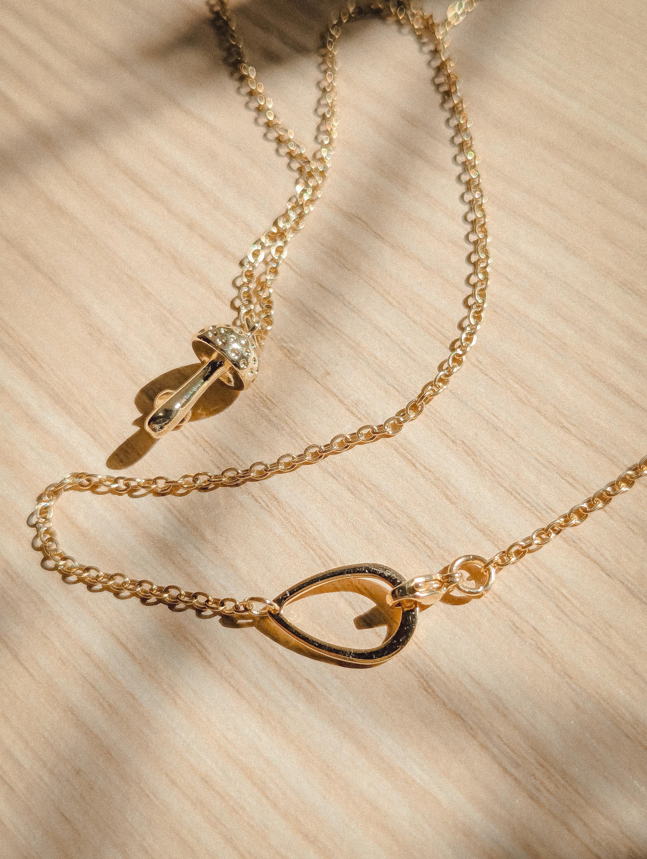 Mushroom & Teardrop 24k Gold Plated Necklace