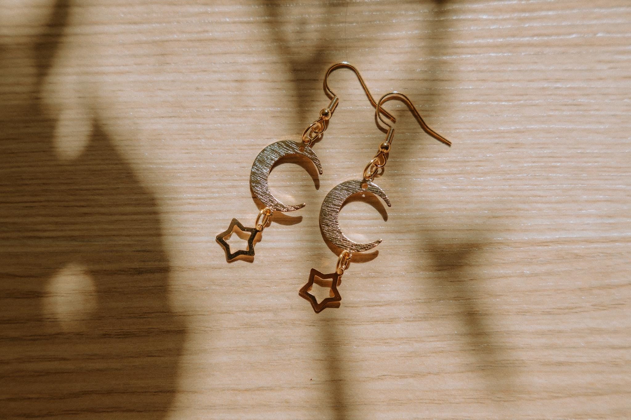 24k Gold Sterling Silver Moon & Star Earrings | Celestial Hook