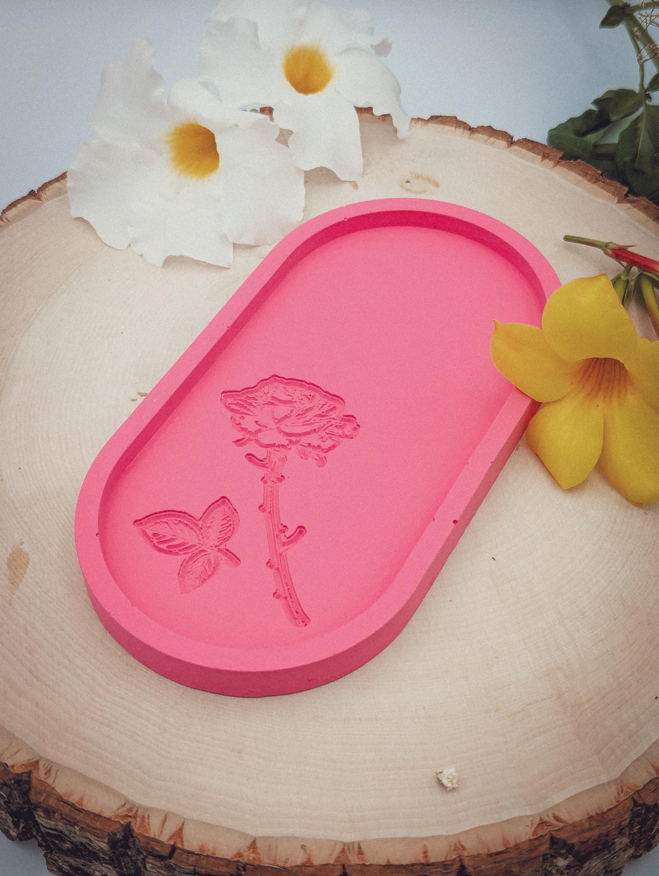 Hand-Painted Pink Rose Trinket Tray | Jesmonite Jewelry Dish