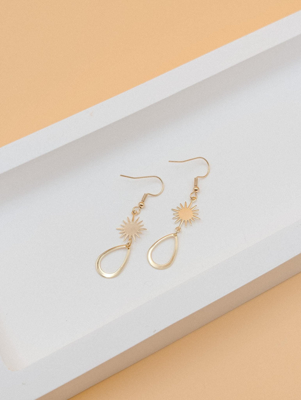 24k Gold Sterling Silver Sunburst Tear Earrings | Celestial