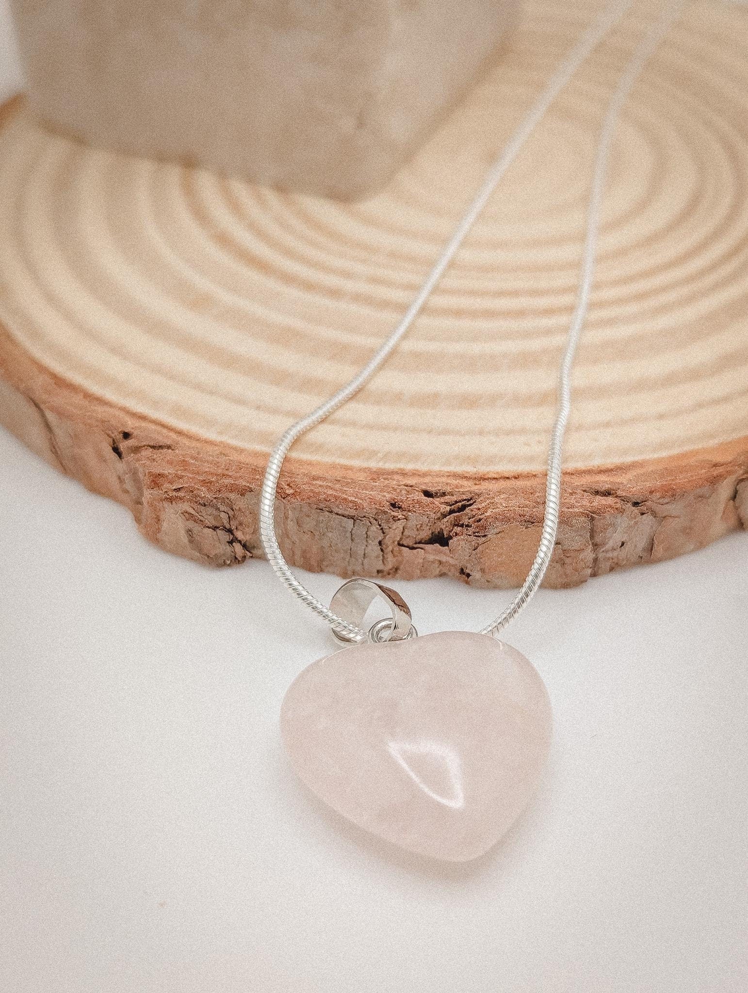 Heart Rose Quartz Necklace | 925 Sterling Silver 20" Chain