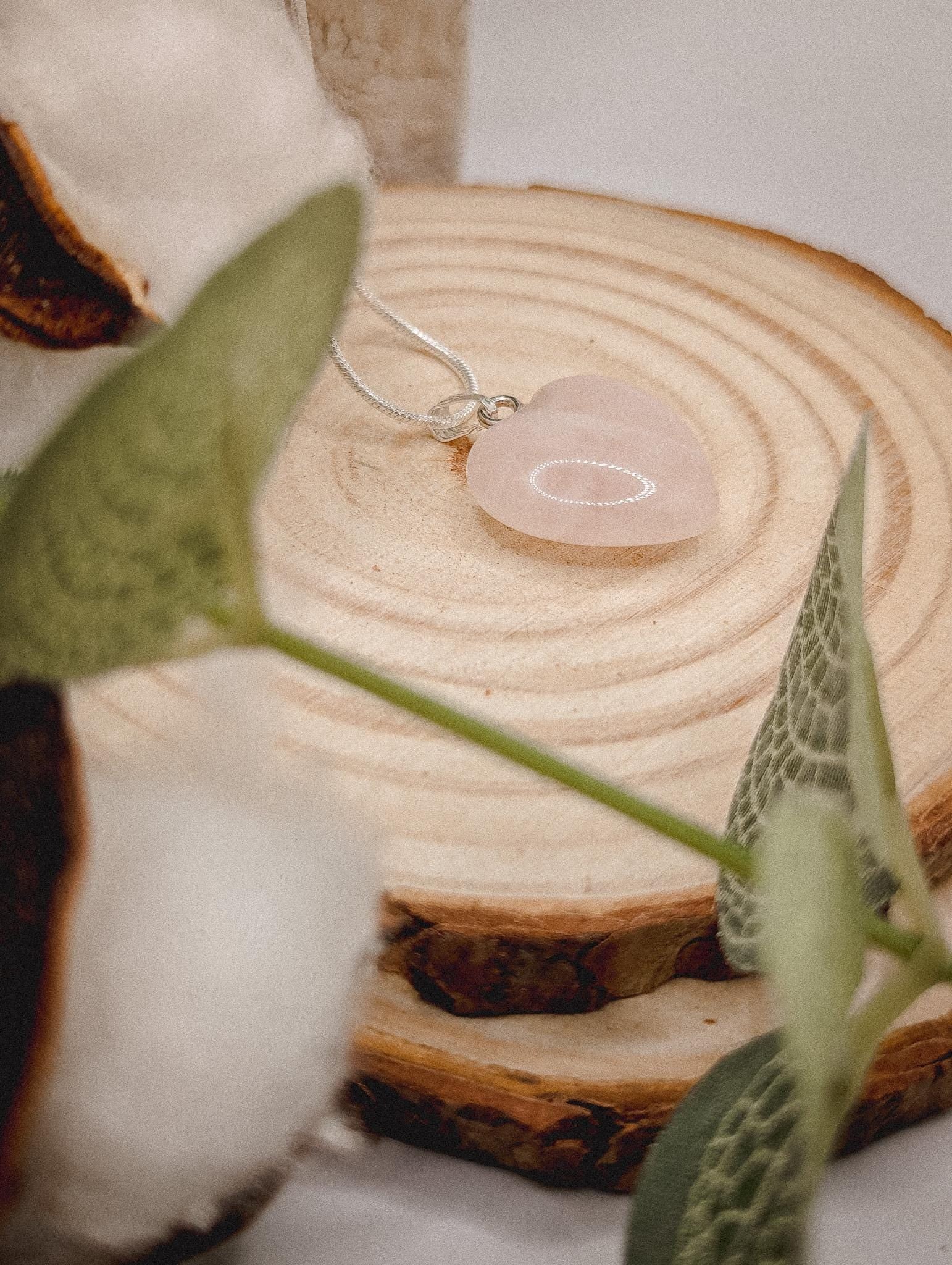Heart Rose Quartz Necklace | 925 Sterling Silver 20" Chain
