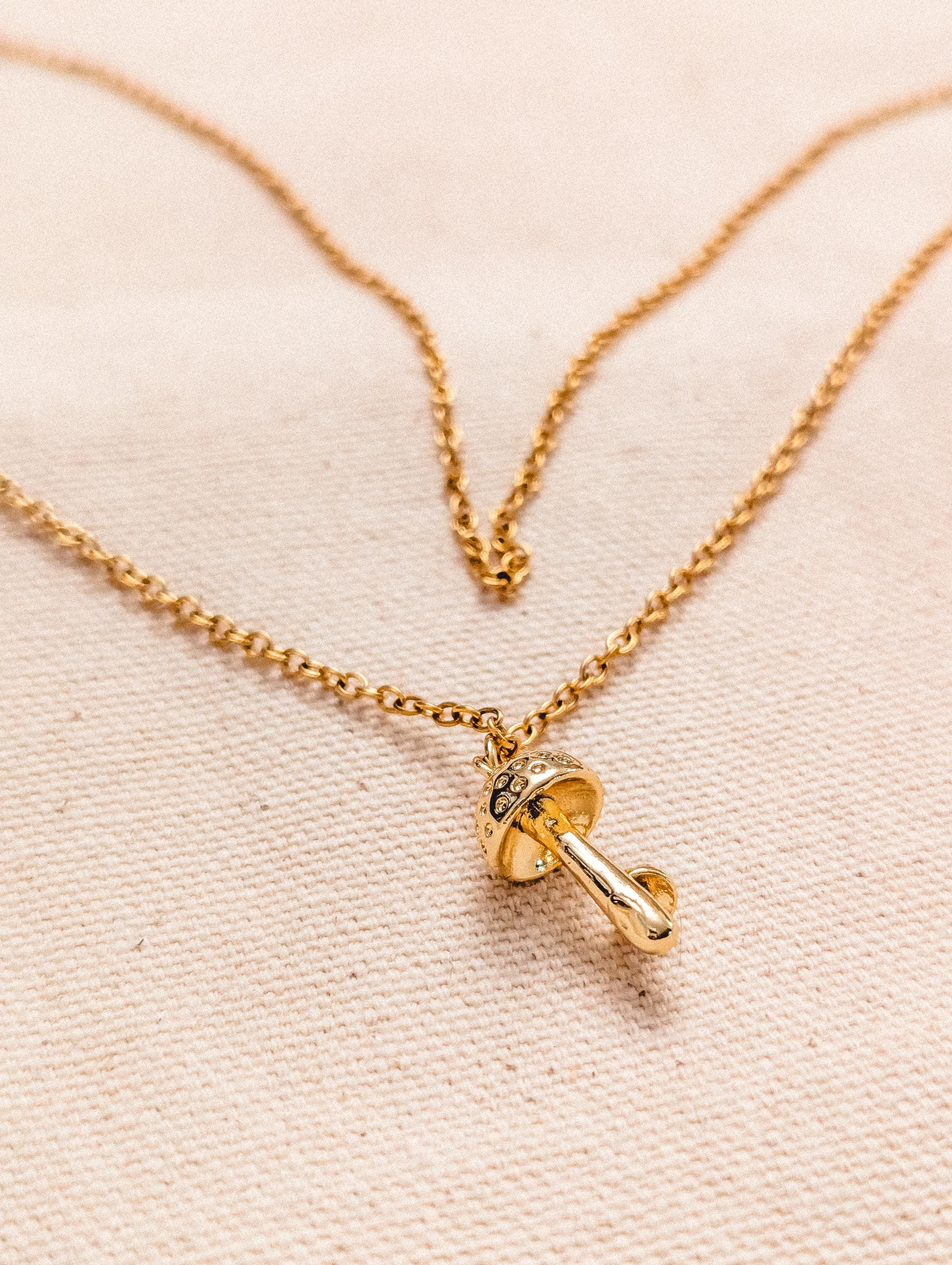 Mushroom & Teardrop 24k Gold Plated Necklace