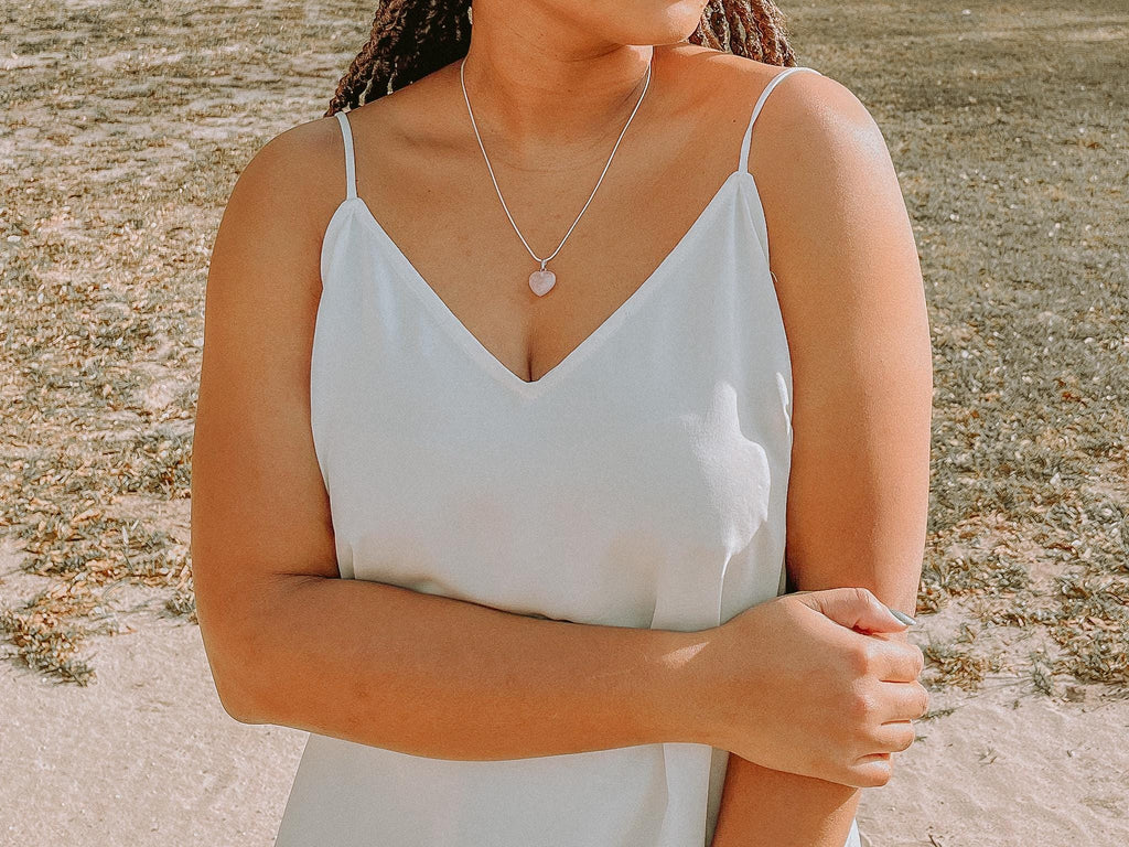 Heart Rose Quartz Necklace | 925 Sterling Silver 20" Chain