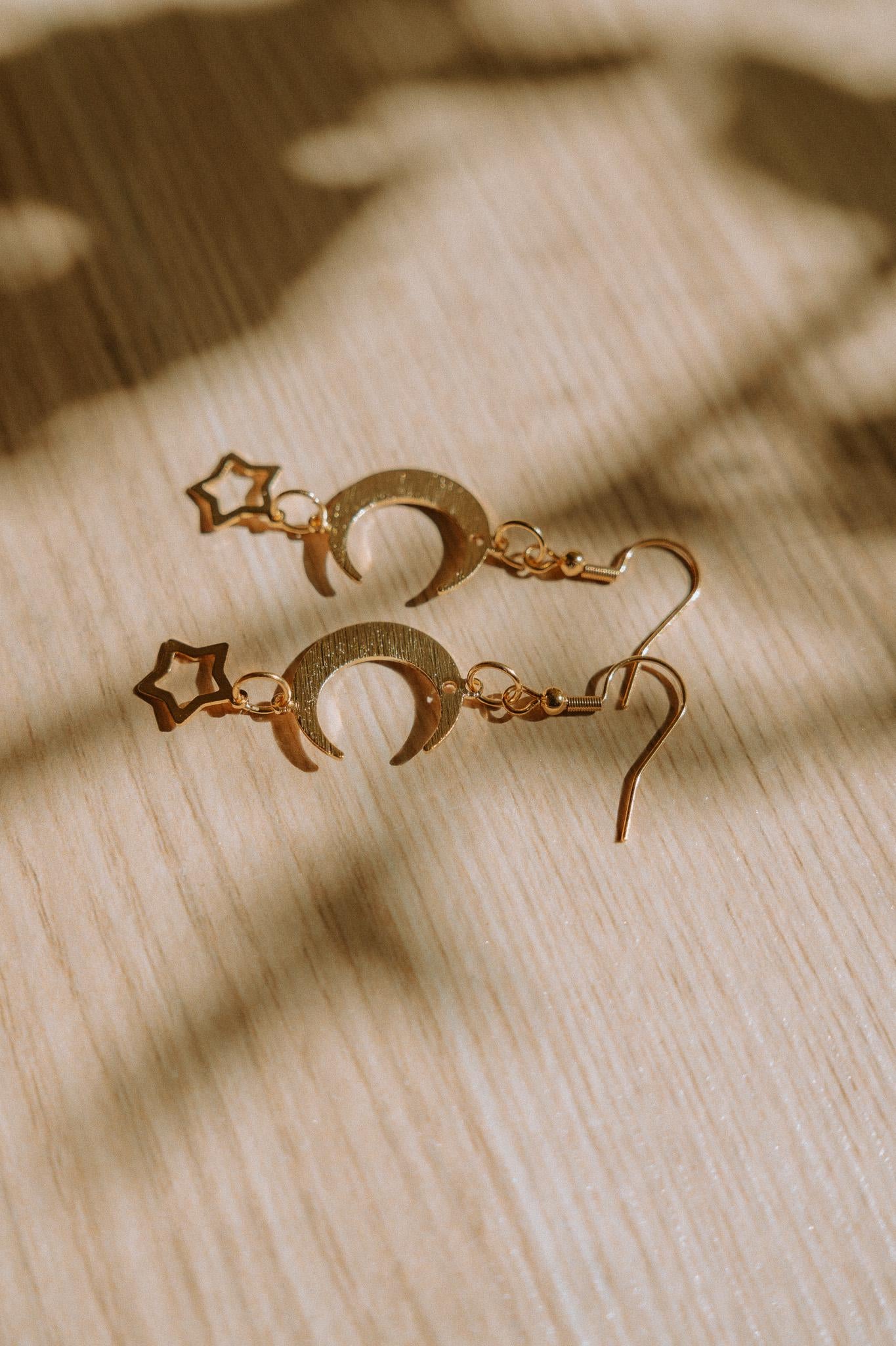 24k Gold Sterling Silver Moon & Star Earrings | Celestial Hook
